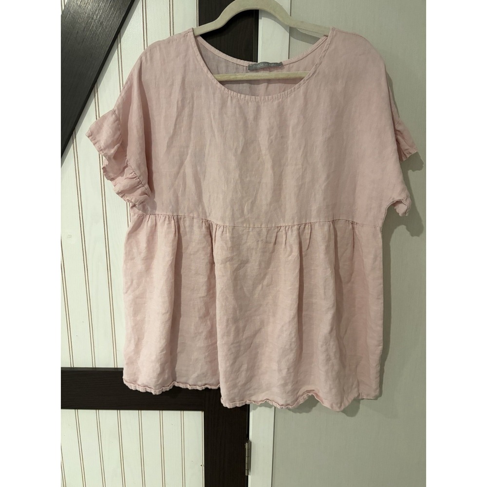 Made in Italy Light Pink 100% Linen Tunic Top Preloved Size Large